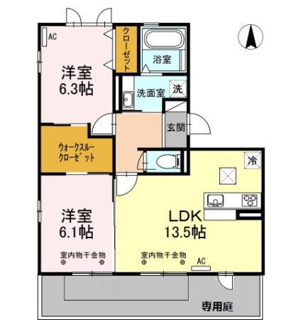 ルピナス(2LDK/1階)の間取り写真