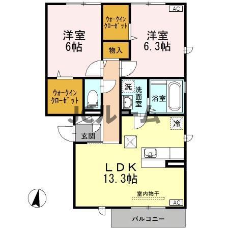 カーサ・チェントロ(2LDK/1階)の間取り写真