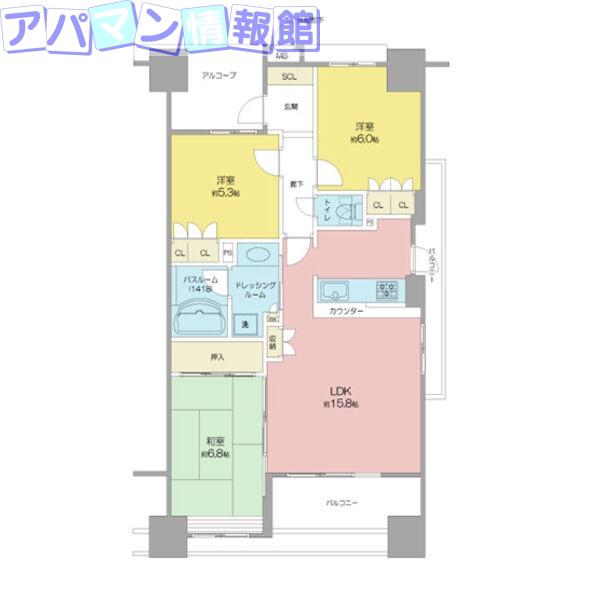 サーパスシティ堀之内中央(3LDK/11階)の間取り写真