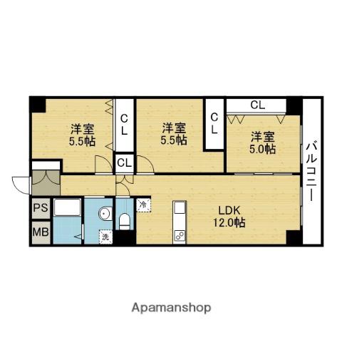 新深江サンハイツ(3LDK/7階)の間取り写真