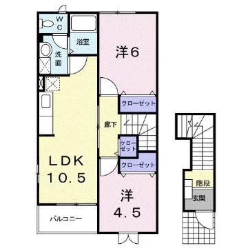 ヴィクトワール四日市B(2LDK/2階)の間取り写真