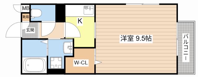アンソレイユB棟(1K/1階)の間取り写真