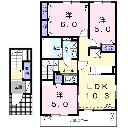 プリートンB(3LDK/2階)の間取り写真