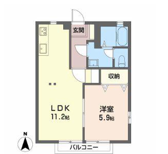 ディアスリングD棟(2DK/1階)の間取り写真