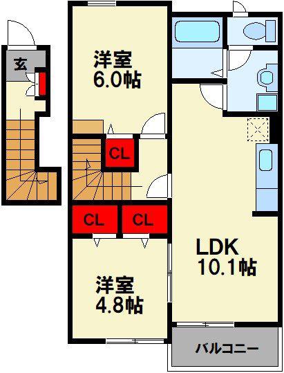 ジェルメコリーヌ(2LDK/2階)の間取り写真