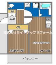WING湊川公園(1DK/1階)の間取り写真