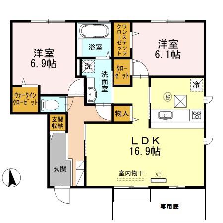 デルニエコート A棟(2LDK/1階)の間取り写真