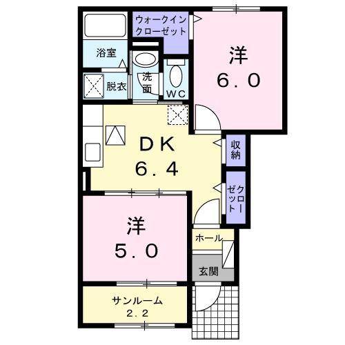 テアトル セゾン(2DK/1階)の間取り写真
