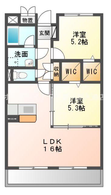 ツヴァイシュロス(2LDK/3階)の間取り写真