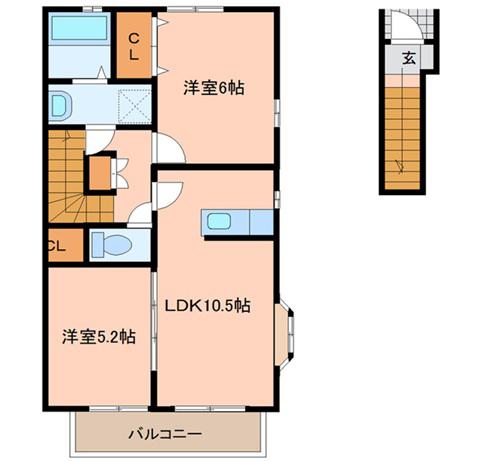 エブリーI(2LDK/2階)の間取り写真