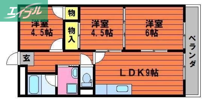カウル十日市(3LDK/10階)の間取り写真