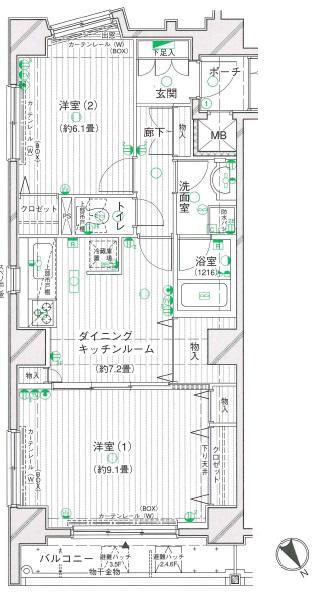 アール・ケープラザ横浜関内(2DK/2階)の間取り写真