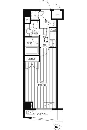 グランハイツ東新宿(1K/5階)の間取り写真