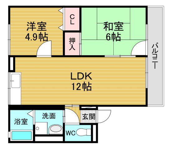 メルベーユ二見A(2LDK/1階)の間取り写真