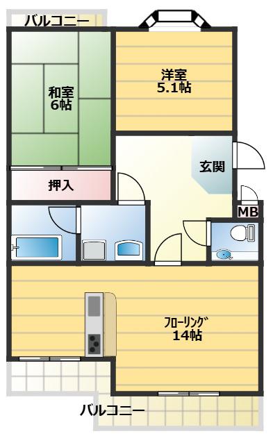 ドミシル並川(2LDK/1階)の間取り写真