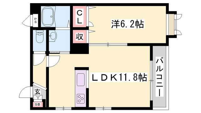 カルムリー福崎B(1LDK/2階)の間取り写真