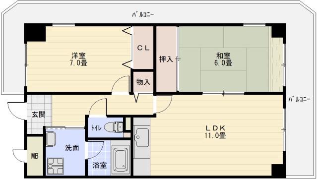 新栄プロパティー柏原(2LDK/6階)の間取り写真