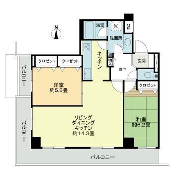 コルソグロワール天神前(2LDK/5階)の間取り写真