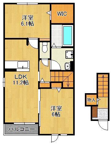 ヴィラ ド ナチュールII(2LDK/2階)の間取り写真