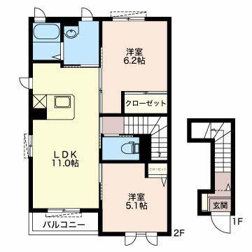 スカイハイツA(2LDK/2階)の間取り写真