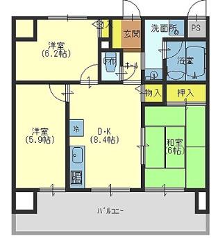 シャリテ今里(3DK/9階)の間取り写真