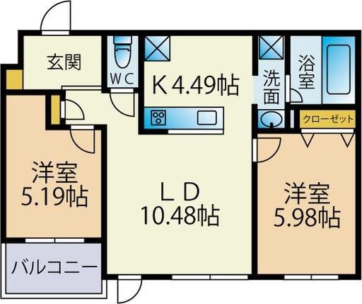 PORTE-BONHEUR(2LDK/4階)の間取り写真