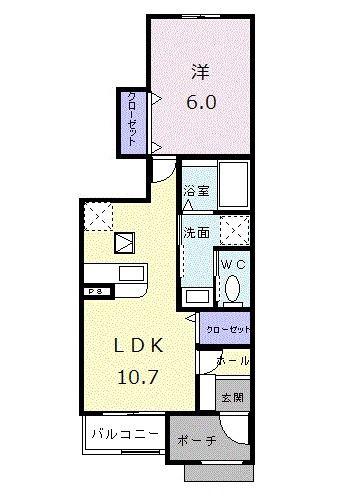 ウィスタリア(1LDK/1階)の間取り写真
