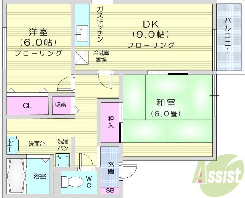 パーシヴ遠見塚C(2DK/2階)の間取り写真