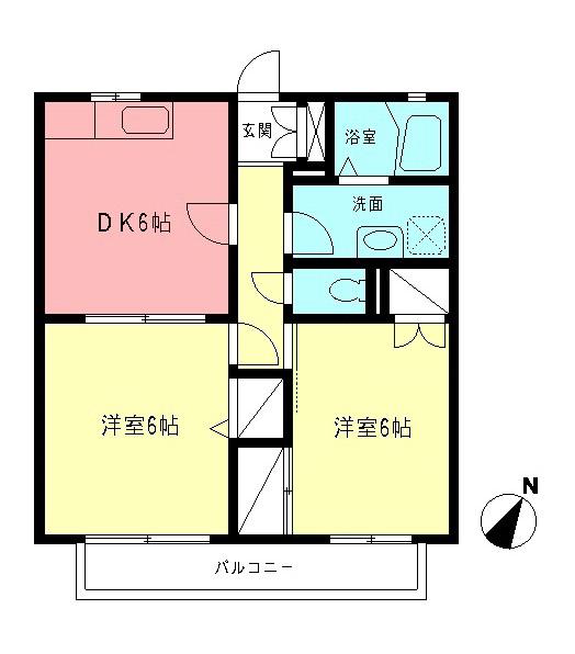 グリーンウッド(2DK/2階)の間取り写真