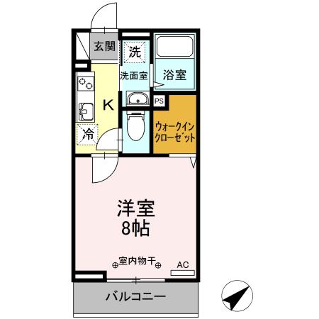 D-ROOM土樋(1K/2階)の間取り写真