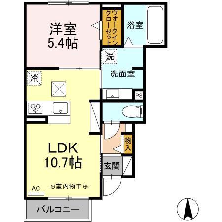 D-ROOM茜部中島 B棟(1LDK/1階)の間取り写真