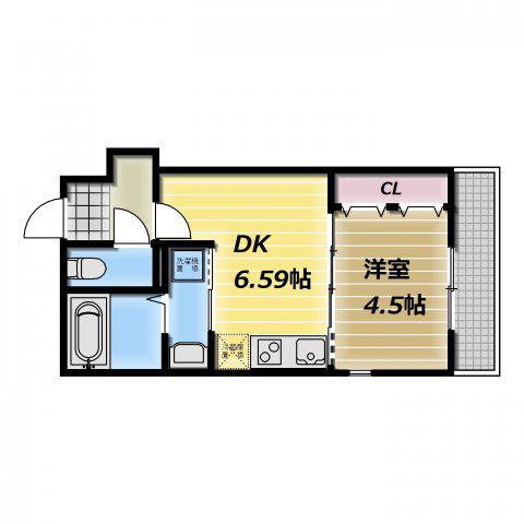 KTIレジデンス新深江(1DK/3階)の間取り写真