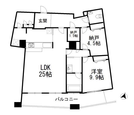 ザ・タワー大阪(1SLDK/45階)の間取り写真