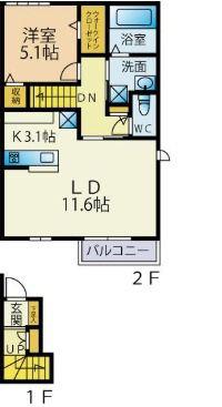 サイドヴェルデ栗東(1LDK/2階)の間取り写真