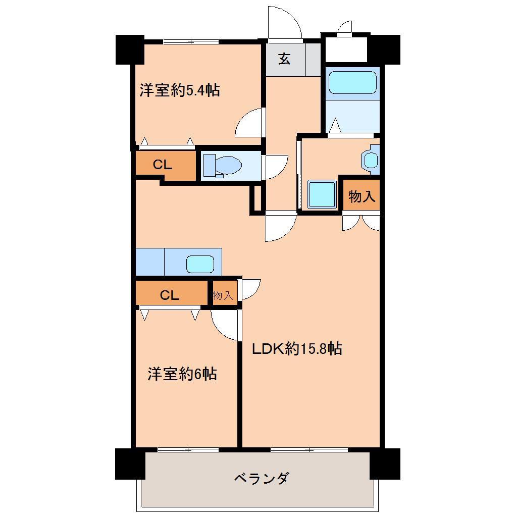 リビエール ノガミ(2LDK/4階)の間取り写真