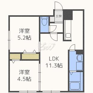 ステラ中の島(2LDK/2階)の間取り写真