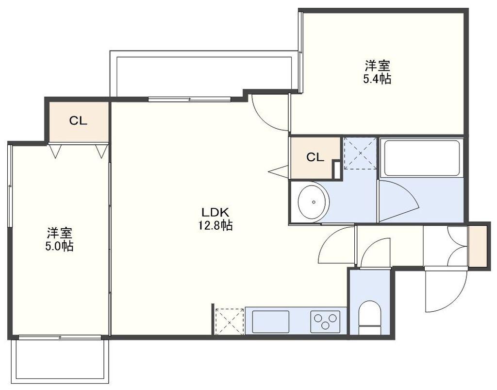 クラージュ岩見(2LDK/5階)の間取り写真