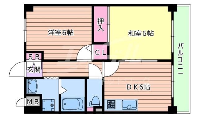 グランディア陽だまりの街(2DK/4階)の間取り写真