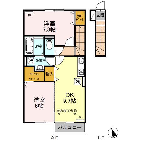 ダイヤモンドA(2DK/2階)の間取り写真