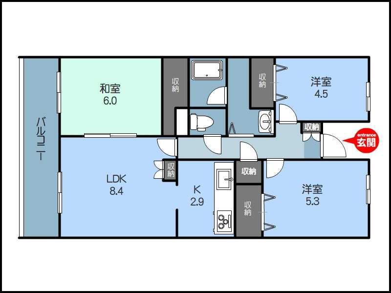 アークハイム新潟(3LDK/5階)の間取り写真