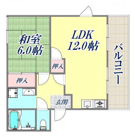 クレアトールB棟(1LDK/2階)の間取り写真