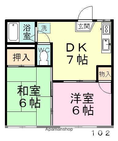 オークパレス(2DK/1階)の間取り写真