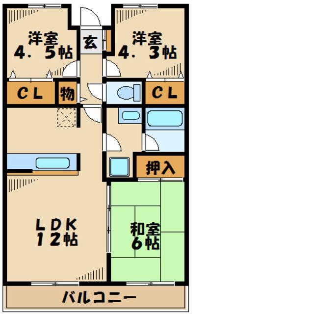 ピースフルタウン栗木台(3LDK/3階)の間取り写真