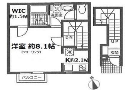 ウエイトハイツトクラB棟(1K/2階)の間取り写真