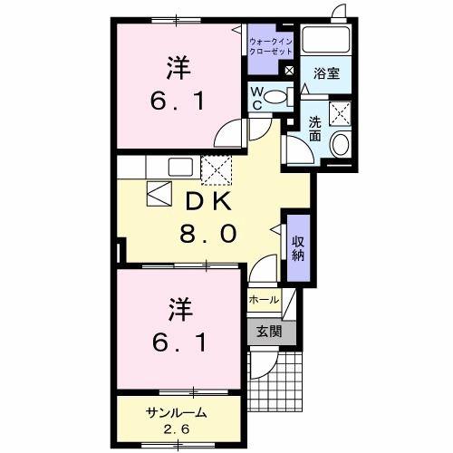 エスポワール II(2DK/1階)の間取り写真
