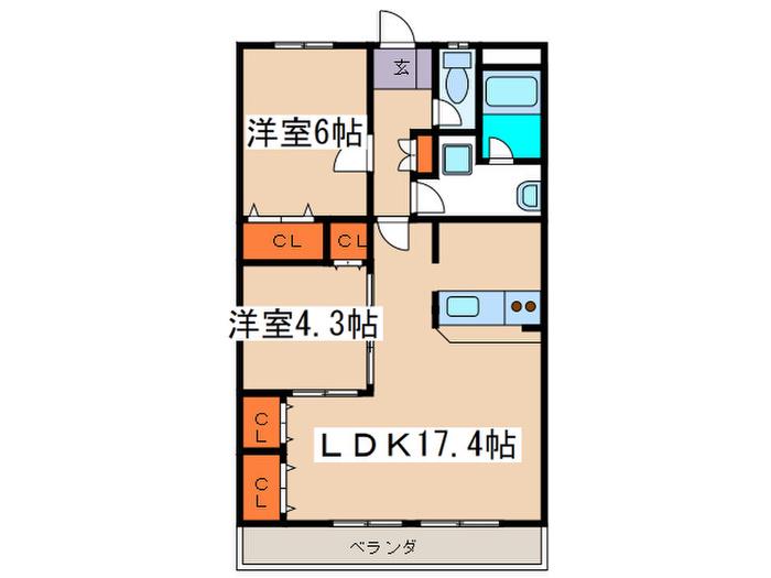 フォレストビルA館(2LDK/3階)の間取り写真