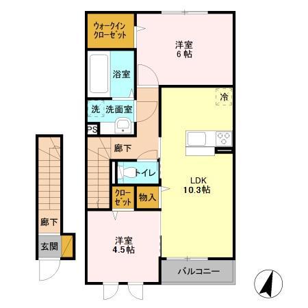 セジュールウィット(2LDK/2階)の間取り写真