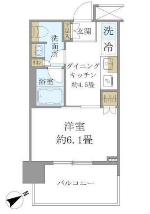 ブリリアタワー浜離宮(1DK/11階)の間取り写真