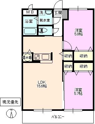 グレースパレI(2LDK/4階)の間取り写真