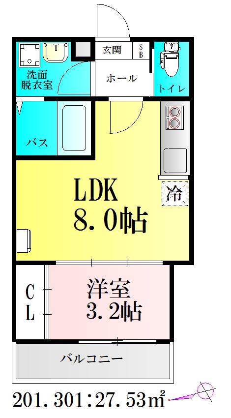 河原町レジデンスA棟(1LDK/2階)の間取り写真